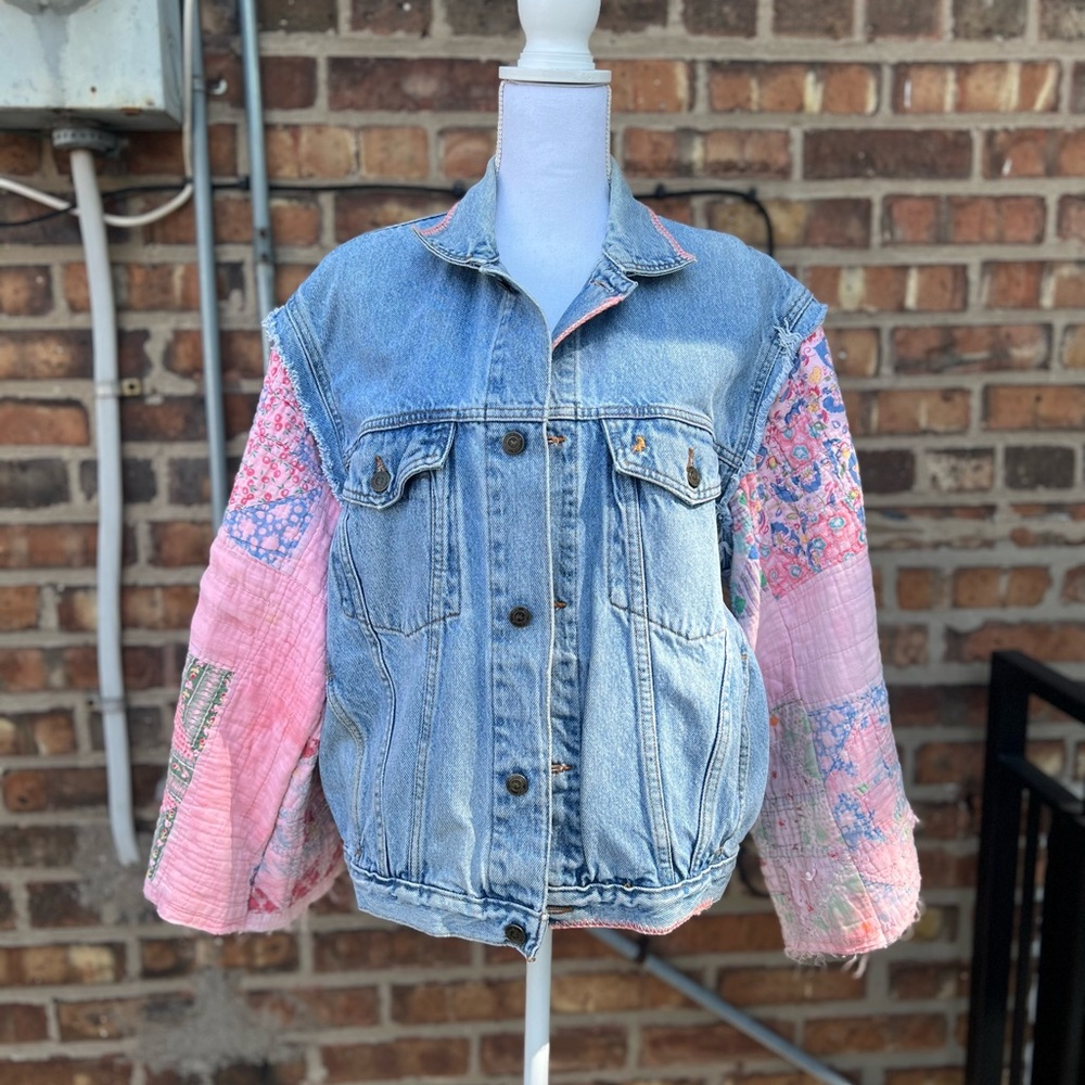 Free people X Tricia Fix Quilted Patched Denim Jacket